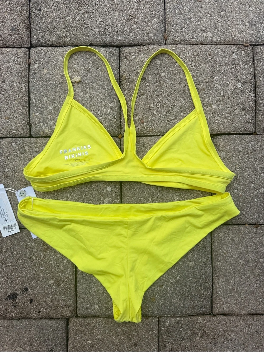 Frankie's Bikinis Neon Lime Triangle Bikini Top and matching bottom